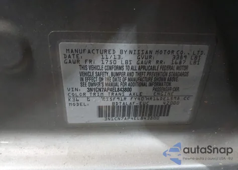 2014 Nissan Versa 1.6 S z USA, uszkodzony, nr VIN 3N1CN7AP4EL843800